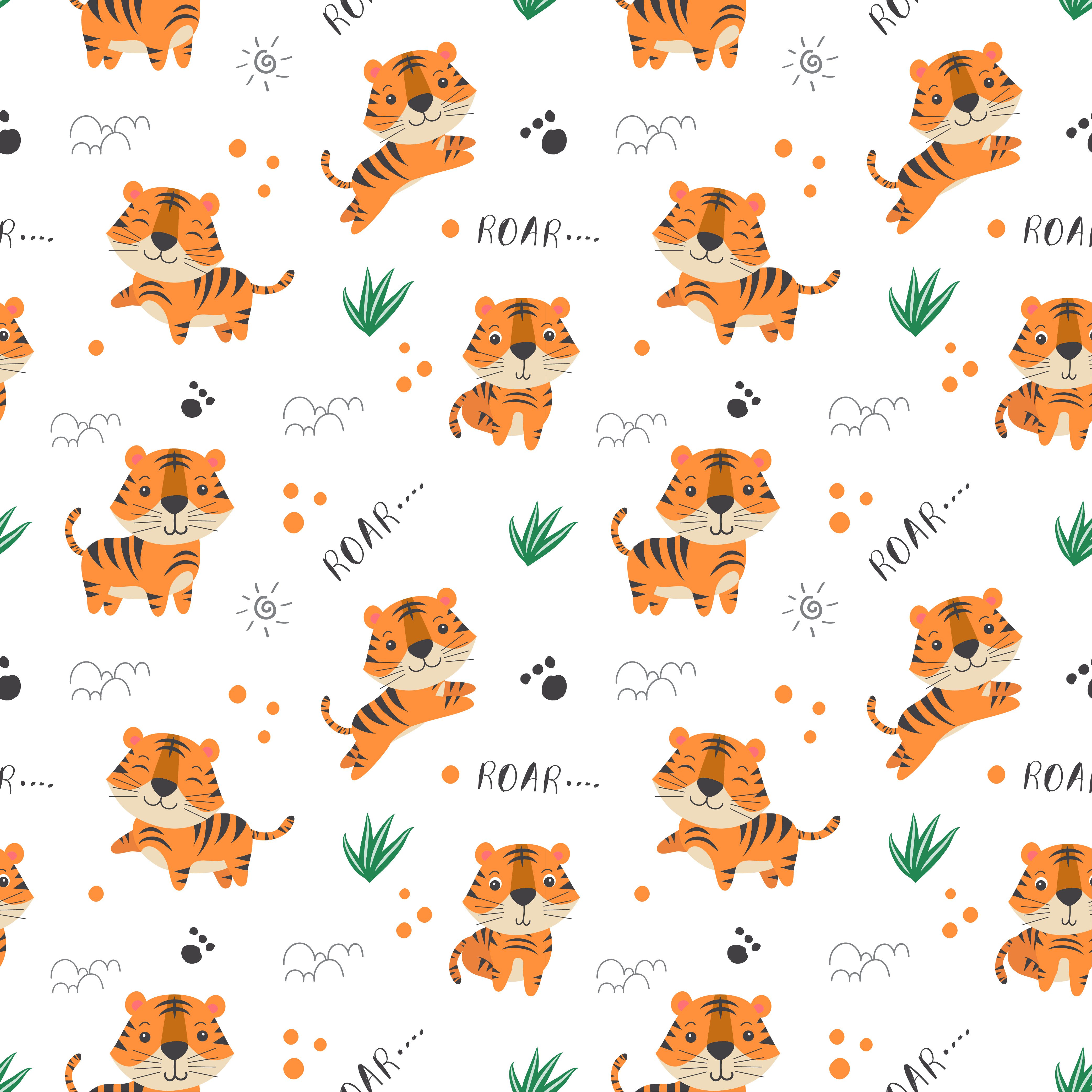 Kids baby seamless pattern with cute tiger Free Vector