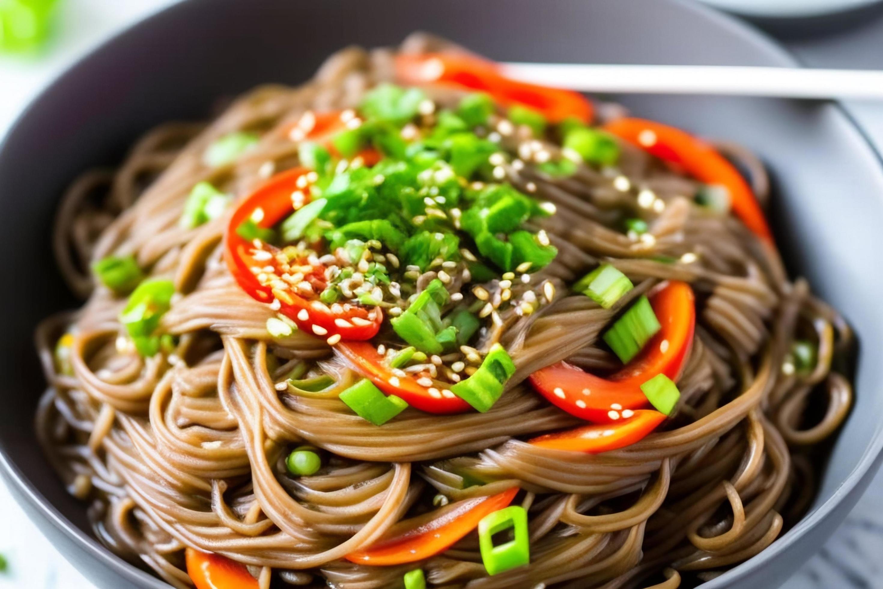 Delicious noodles. Fast food meal with appetizing pasta and chopsticks. Stock Free