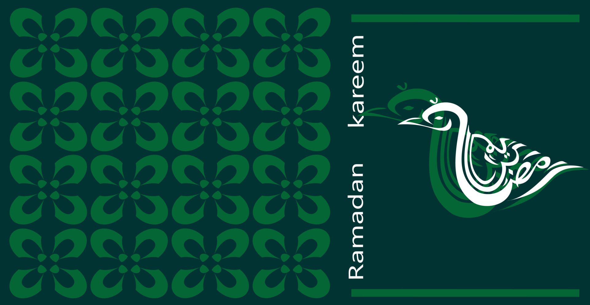 ramadan kareem arabic calligraphy in the form of a bird, with a combination of floral patterns on a green background. Greeting card vector design Free Vector