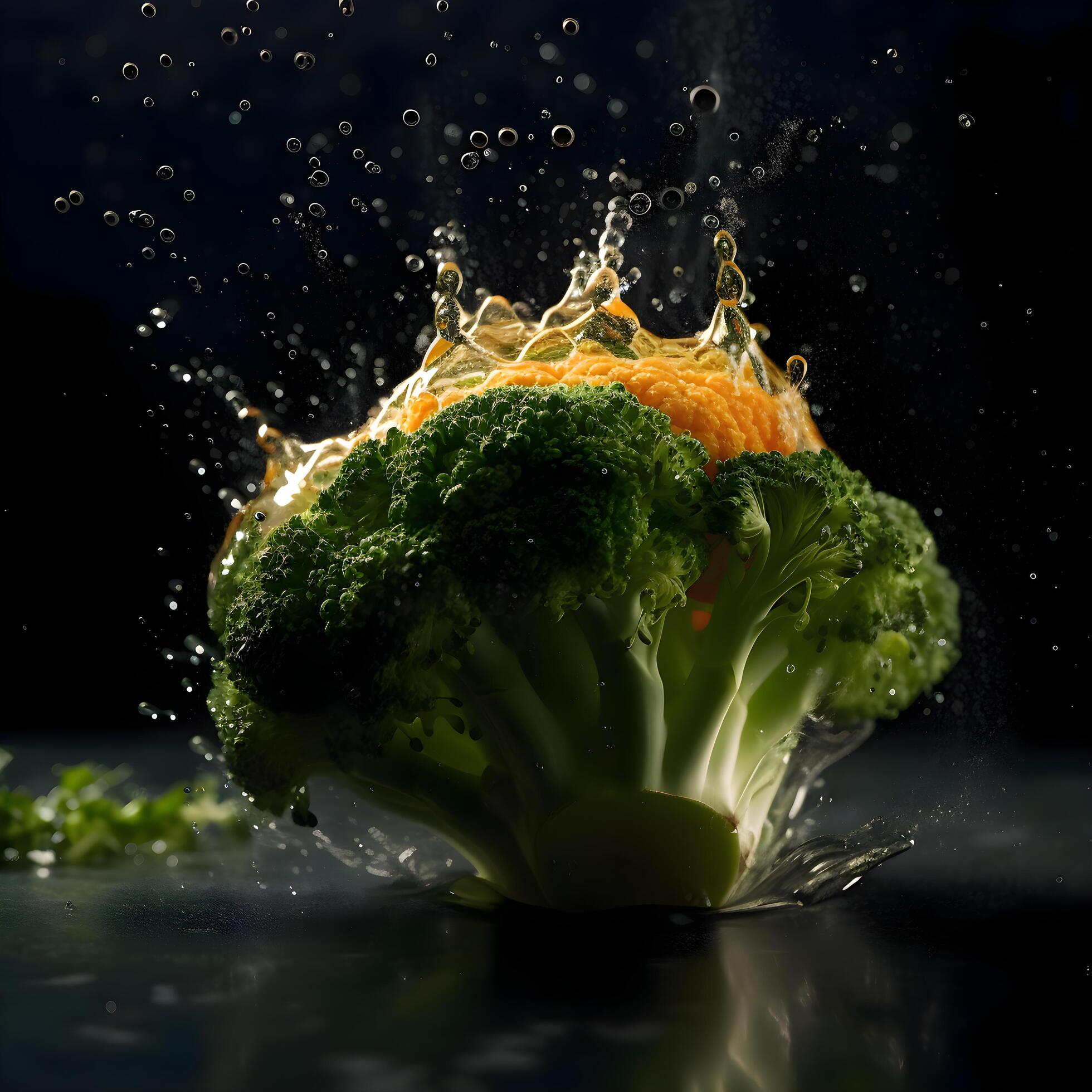 Cauliflower with water splash on black background. Healthy food. Stock Free