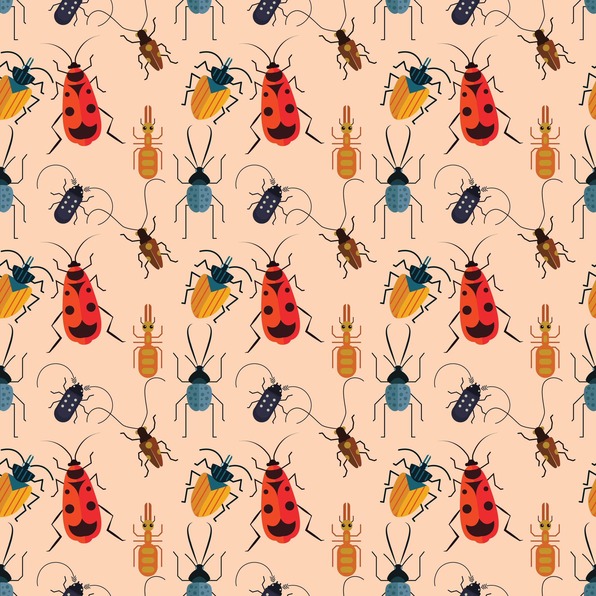 Insect Season Seamless Pattern Design Free Vector