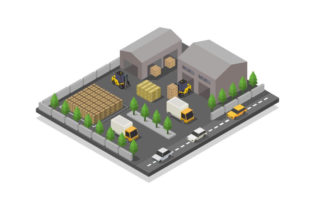 Isometric warehouse on white background Free Vector