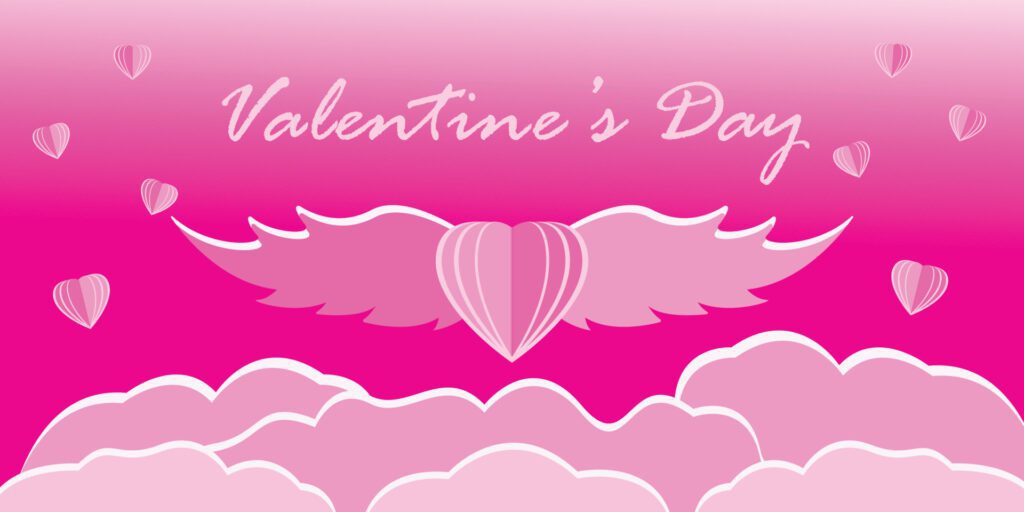 Valentine’s day celebration background full of love with wings Free Vector