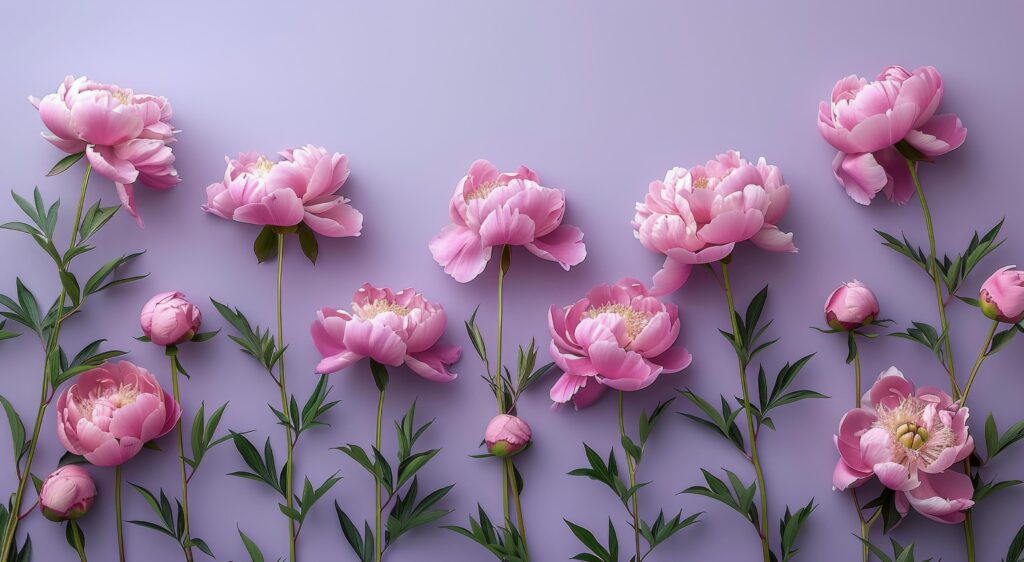 Pink Peony Flowers Arranged on Lavender Background Stock Free