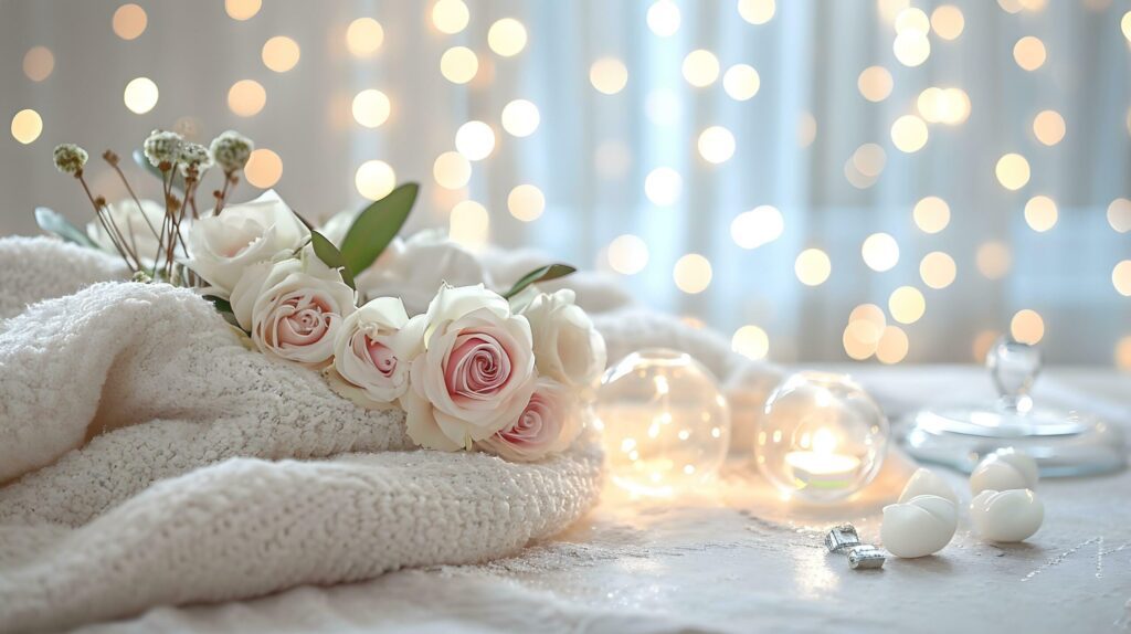 Soft White Roses and Fairy Lights in Cozy Ambience Free Photo