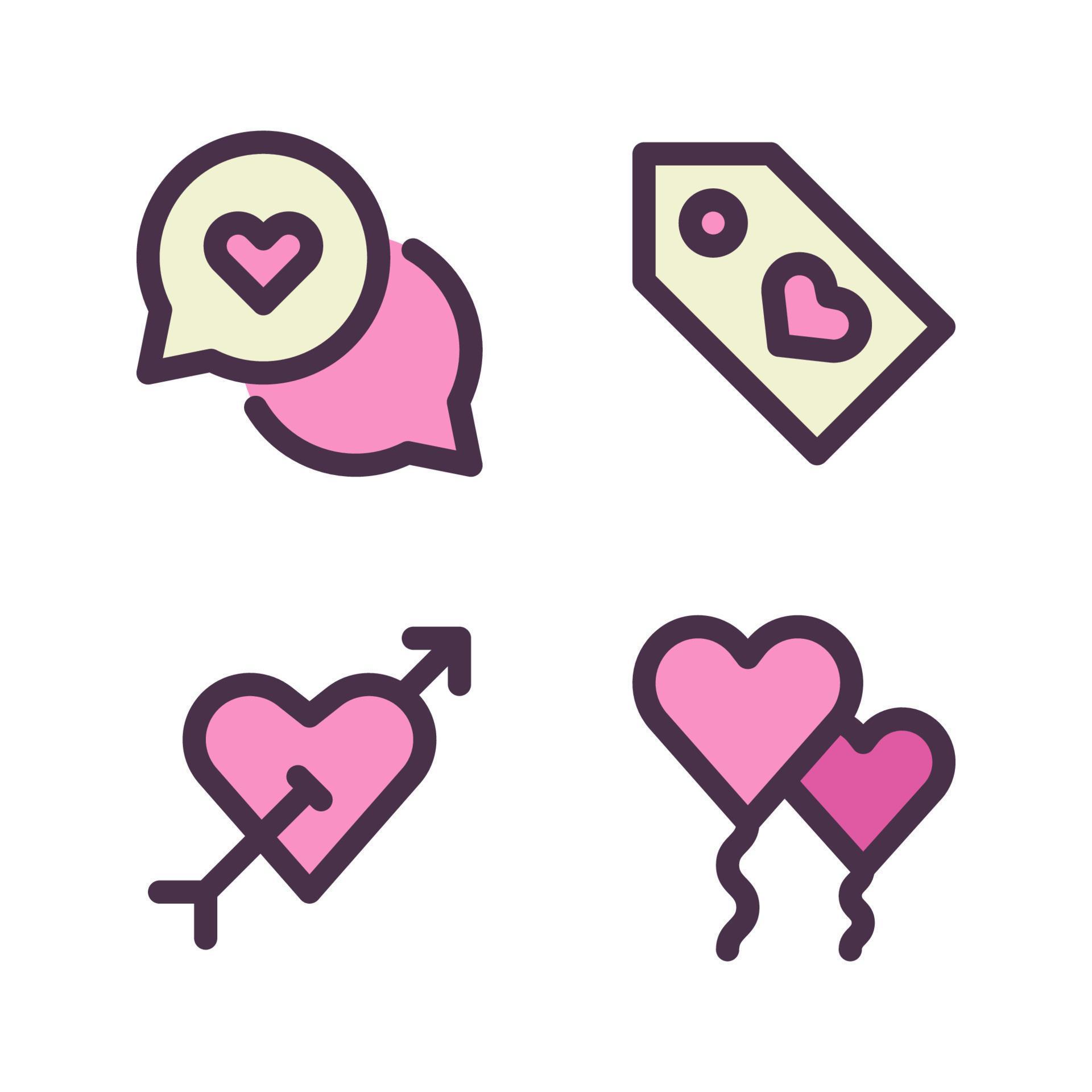 Romance icons set. speech bubble, label, arrow, balloons. Perfect for website mobile app, app icons, presentation, illustration and any other projects Stock Free