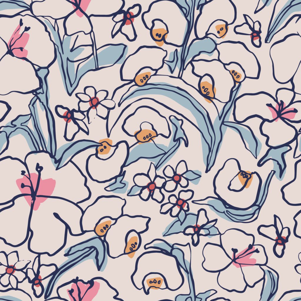 Vector hand-drawn flower sketch illustration seamless repeat pattern Free Vector