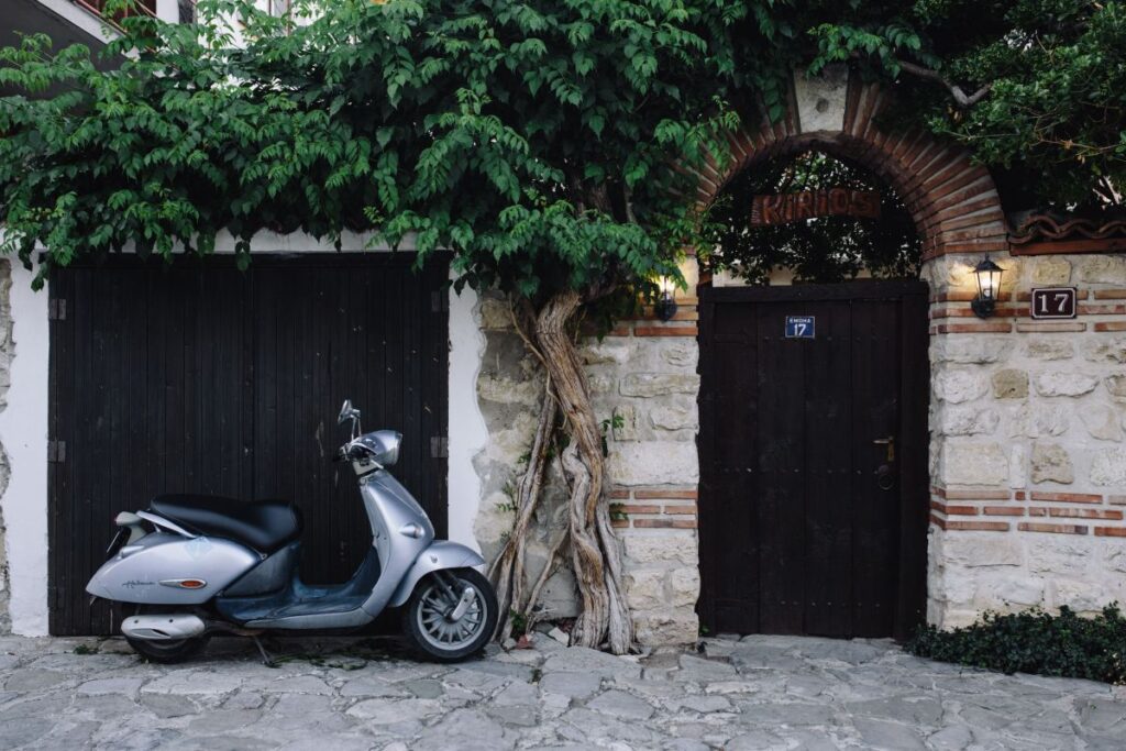 Narrow streets with old houses in the old town Nessebar, Bulgaria Stock Free