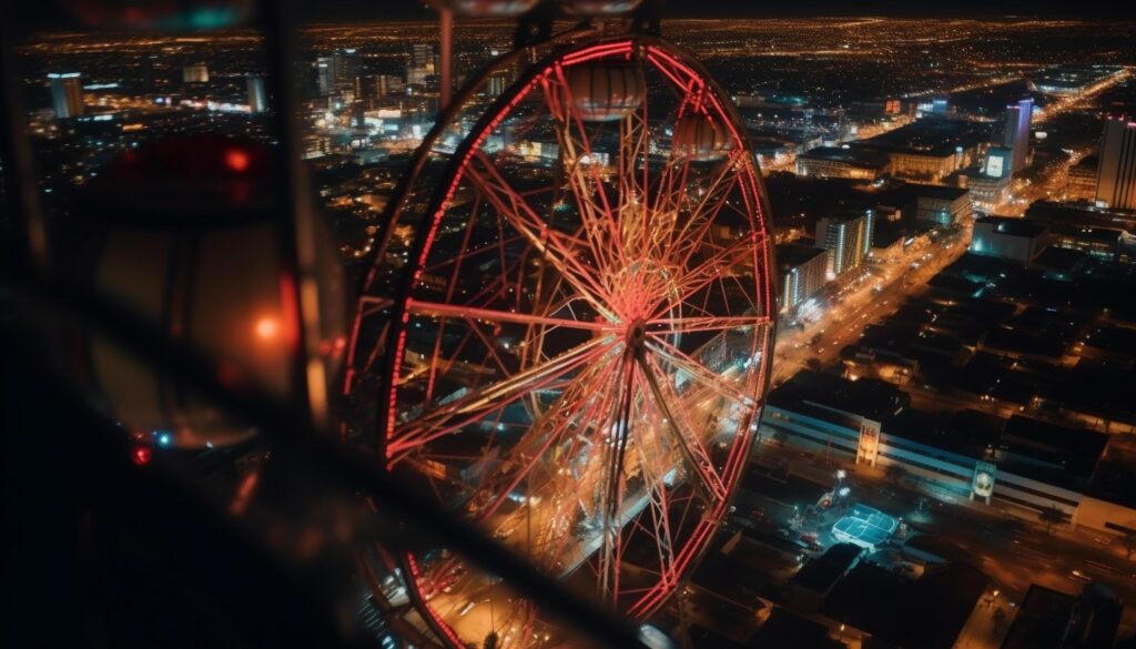 Spinning wheel of joy at carnival at dusk generated by AI Stock Free