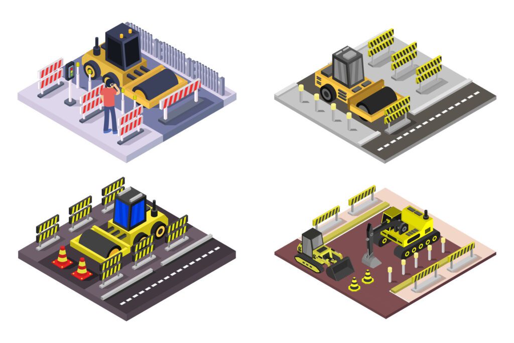 Isometric asphalt road on white background Free Vector