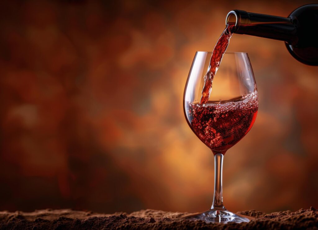 Red Wine Pouring Into Glass Against a Warm Background Stock Free