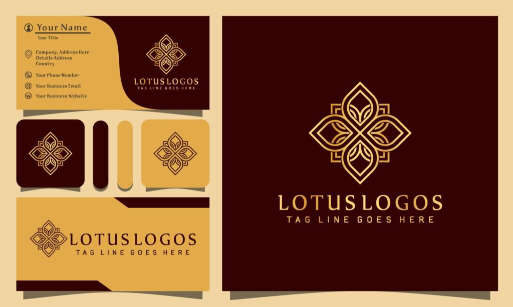 Gold flower lotus leaves luxury logos design vector illustration with line art style vintage, modern company business card template Stock Free and Free SVG