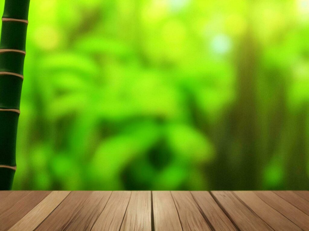 Wooden table on bamboo plant background ai generated Stock Free