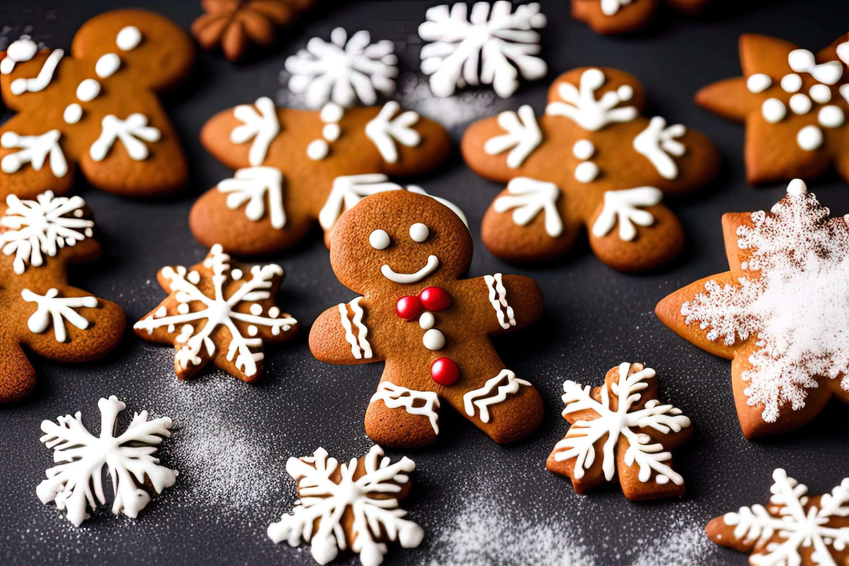 professional food photography of a Three gingerbread man cookies fall Stock Free