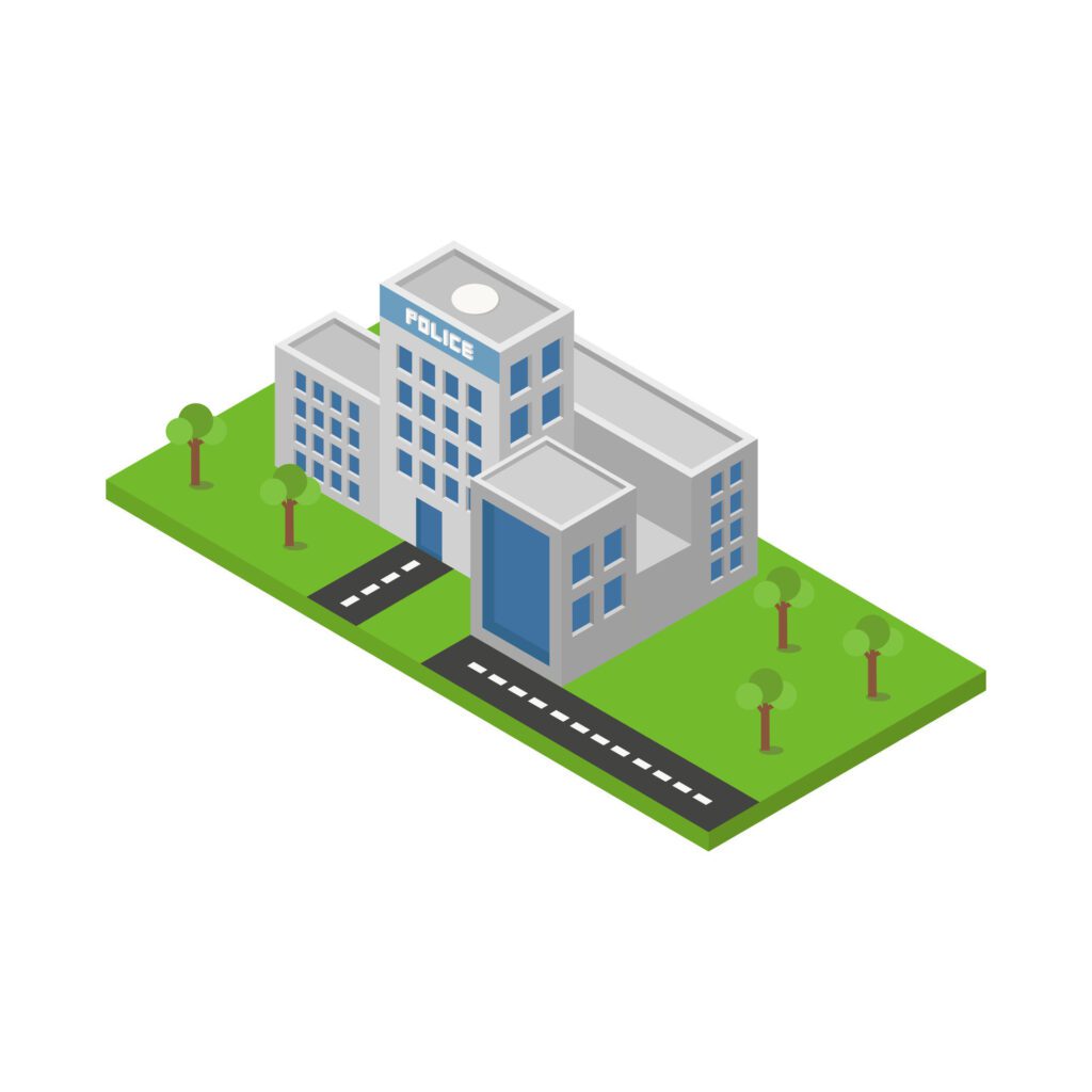 Isometric police station on a background Free Vector