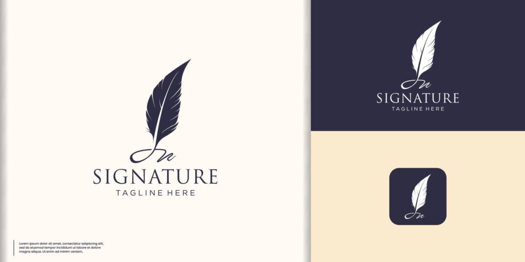 inspiration quill feather logo template. signature pen line art style logo vector for business of company name. Stock Free