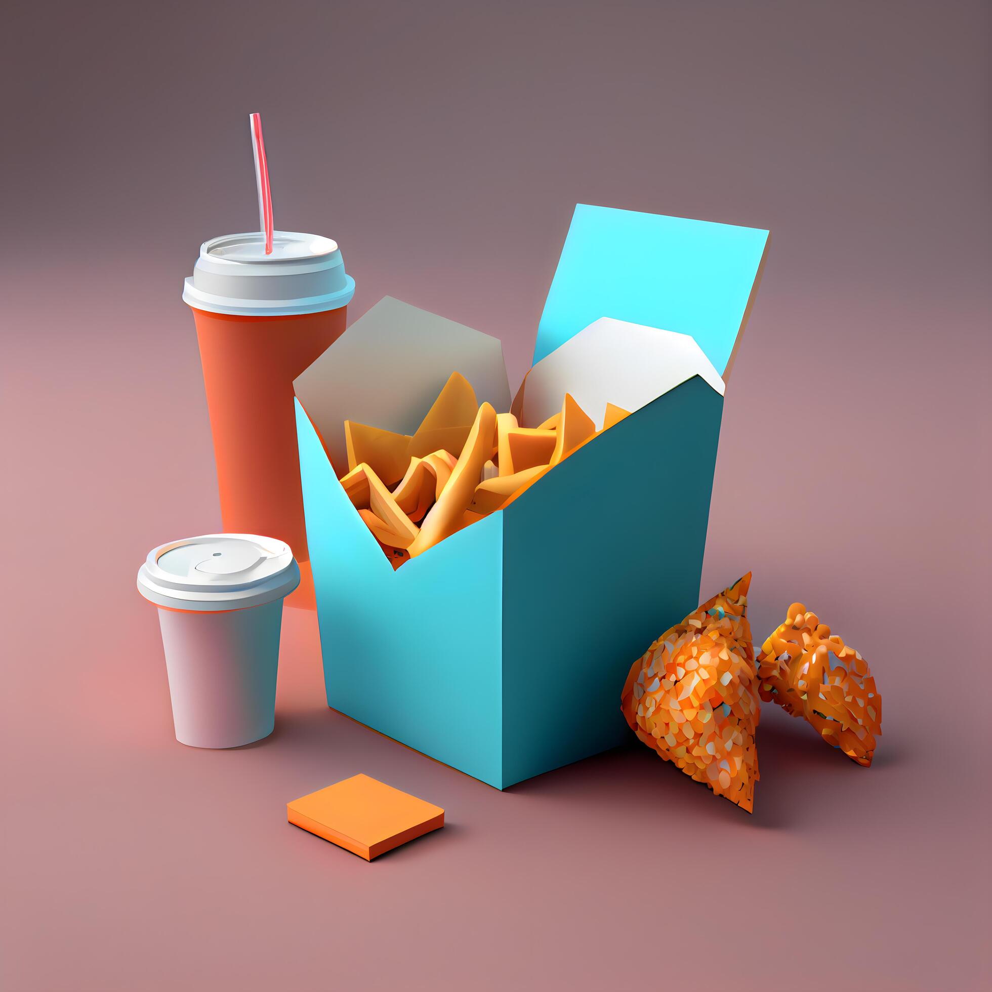 Fast food 3d illustration with french fries, cola and hamburger, Image Stock Free