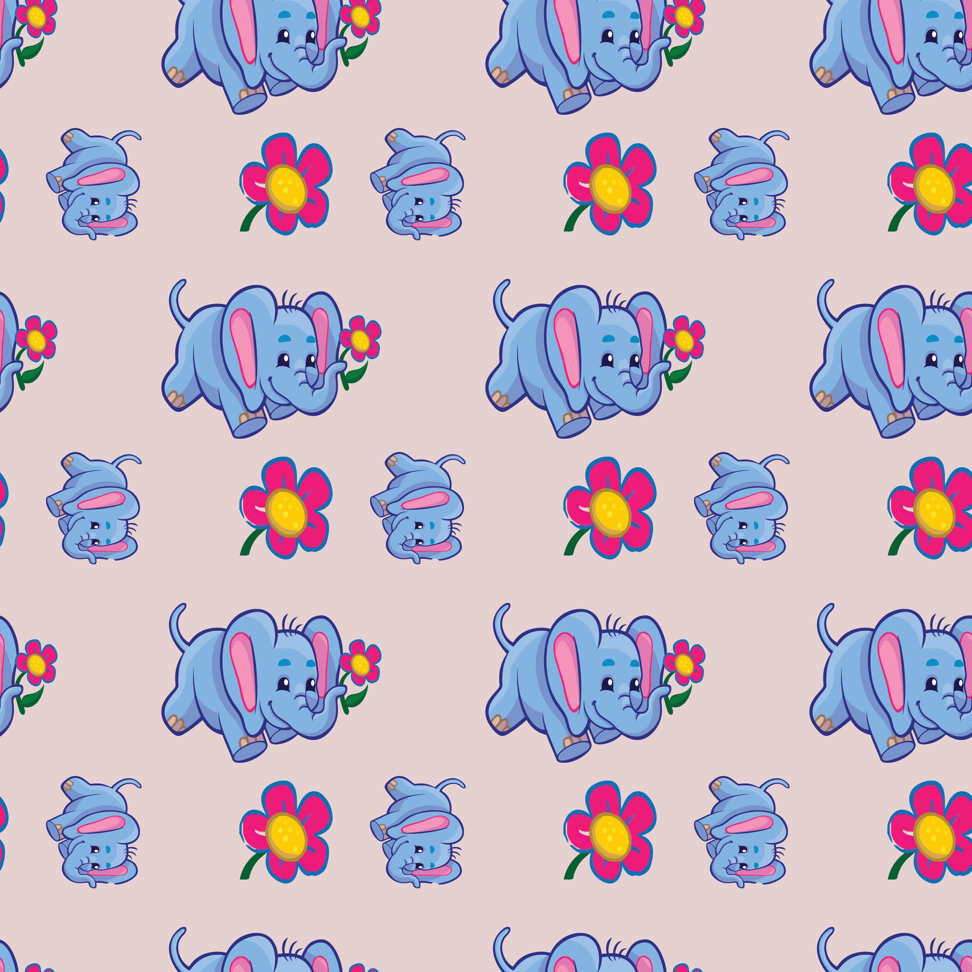 Flower-Elephants Seamless Pattern Design Free Vector