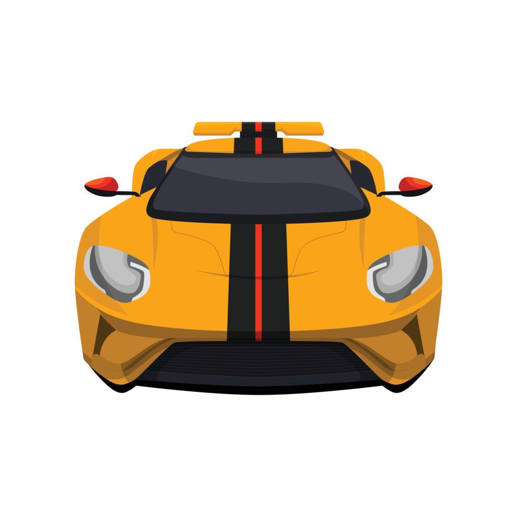 Illustration of yellow sports car front view isolated on white background Free Vector