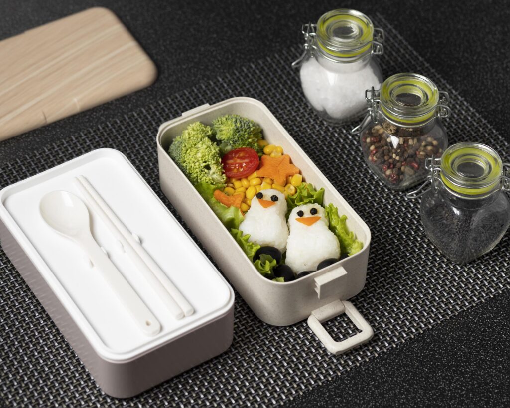 Top view composition food Japanese bento box Stock Free