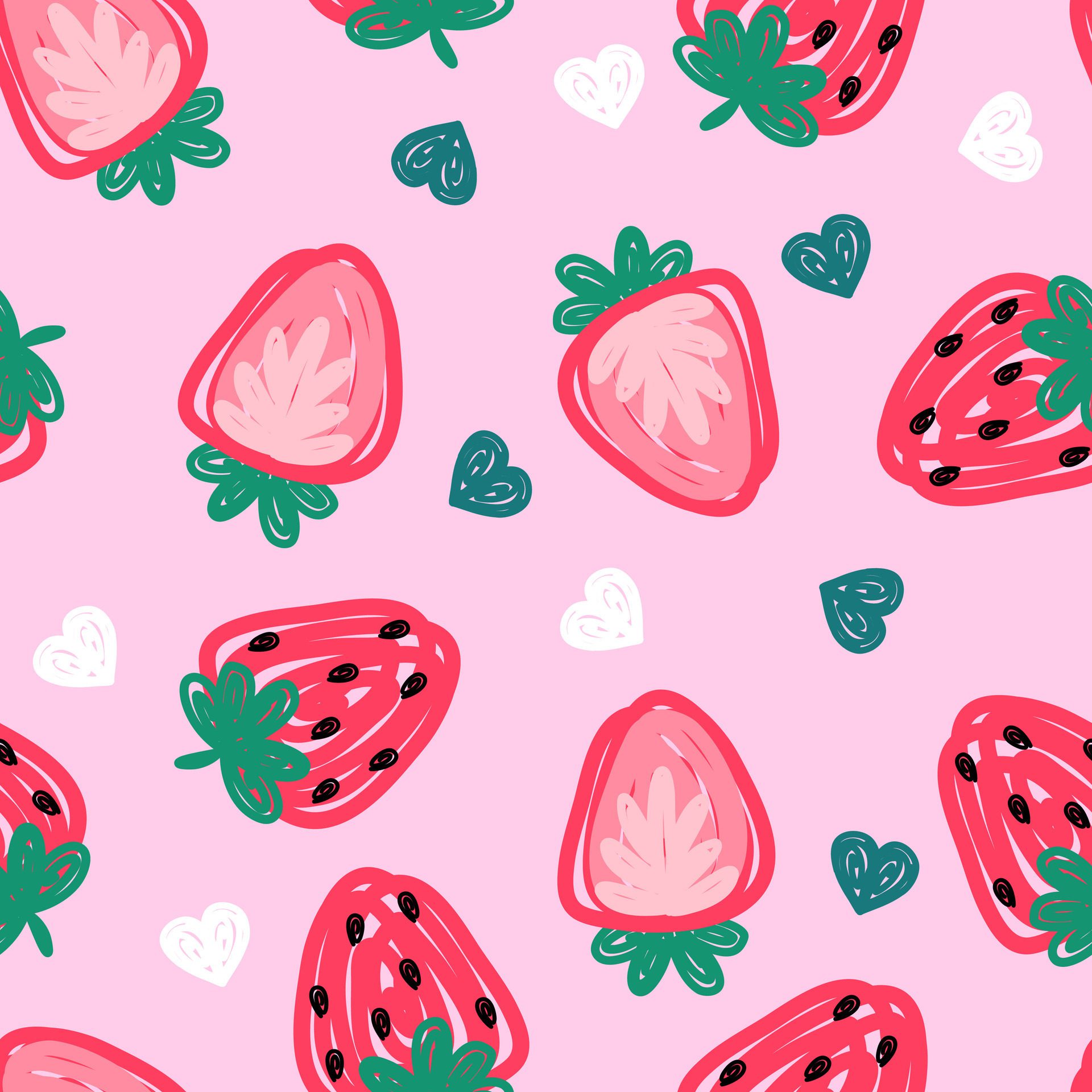 Cute Strawberry doodle pattern Free Vector