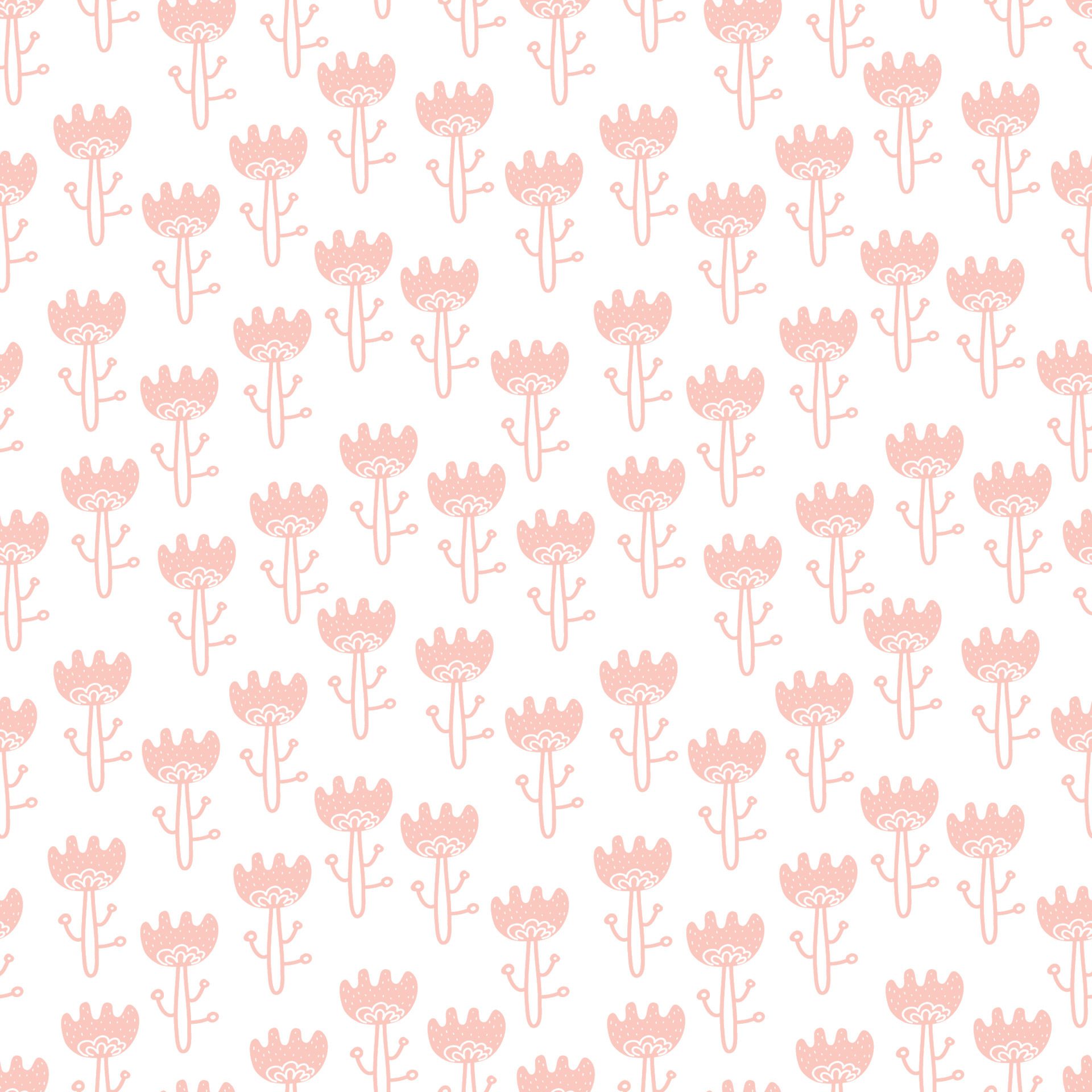 Scandi folk style flowers. Cartoon drawing pink seamless floral pattern. Scandinavian folk style. For fabric, cards, wallpaper, home decor. Free Vector