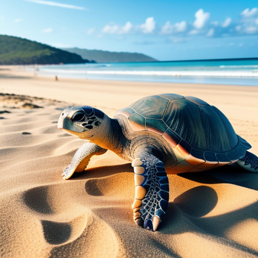 Turtle on sandy beach, by @ai_generated