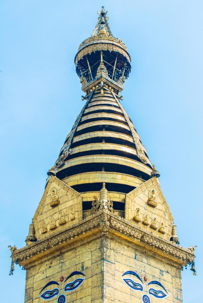 Swayambhunath the ancient stupa and the most tourist attraction on Kathmandu valley in Kathmandu city, Nepal. Stock Free