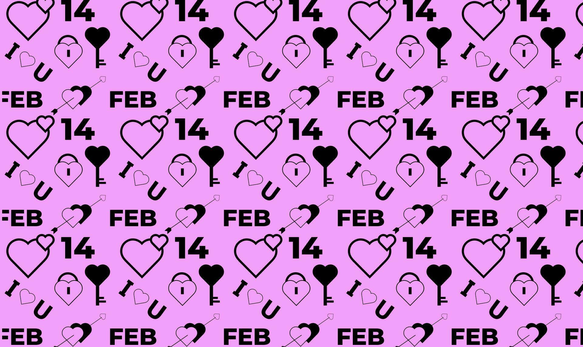 seamless pattern for Valentine’s Day. Hearts, cupid’s arrows, keys and locks of love, i love you and text 14 february Stock Free