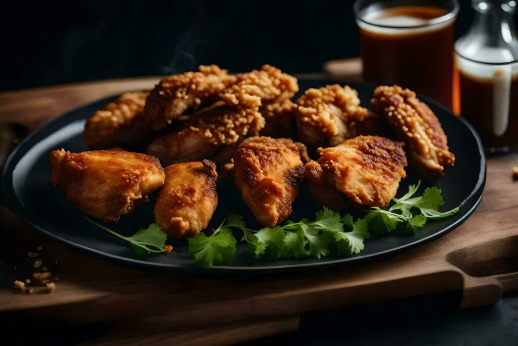 chicken wings on a plate with sauce and herbs Free Photo