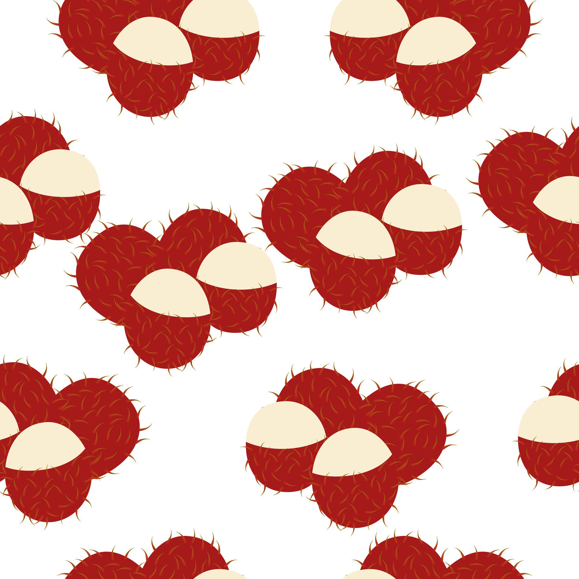 Fresh Rambutan Tropical Fruit Seamless Pattern On White Background Free Vector