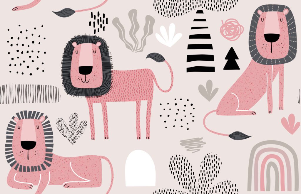 Seamless pattern with cute cartoon lion. Free Vector