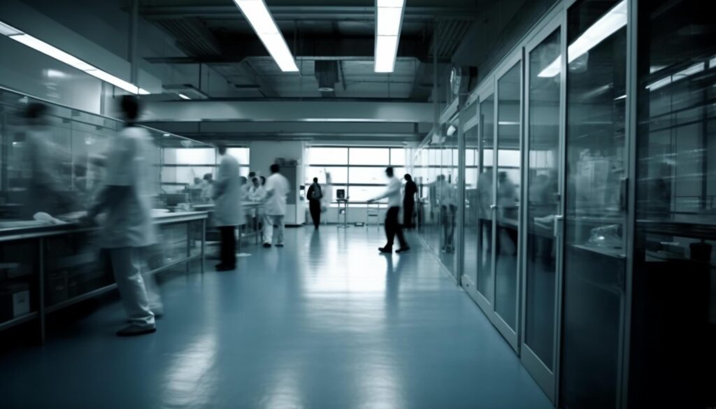 Busy commuters walking through modern monochrome subway station corridor generated by AI Stock Free