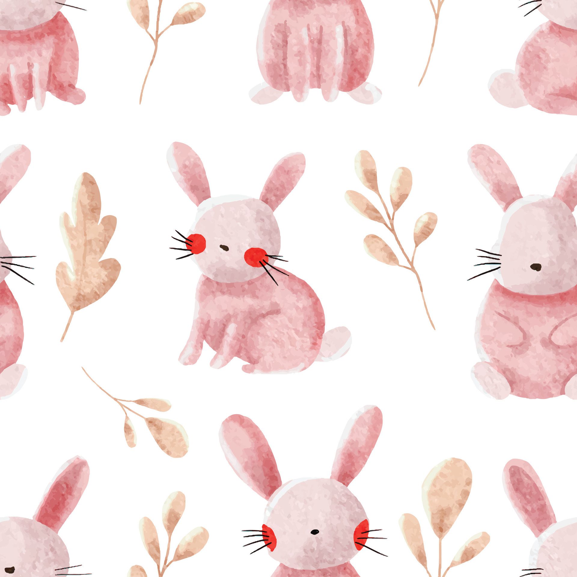 Cute Little Bunny Watercolor Seamless Pattern Free Vector