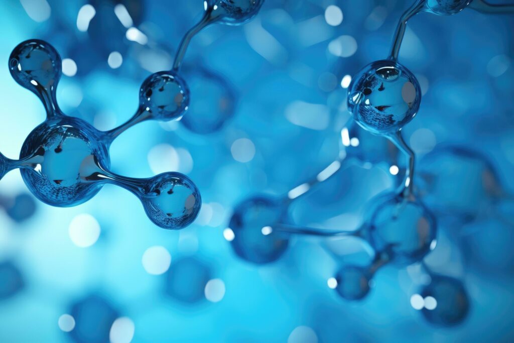 AI generated Molecular structure, 3d render, blue toned image, AI Generated Stock Free