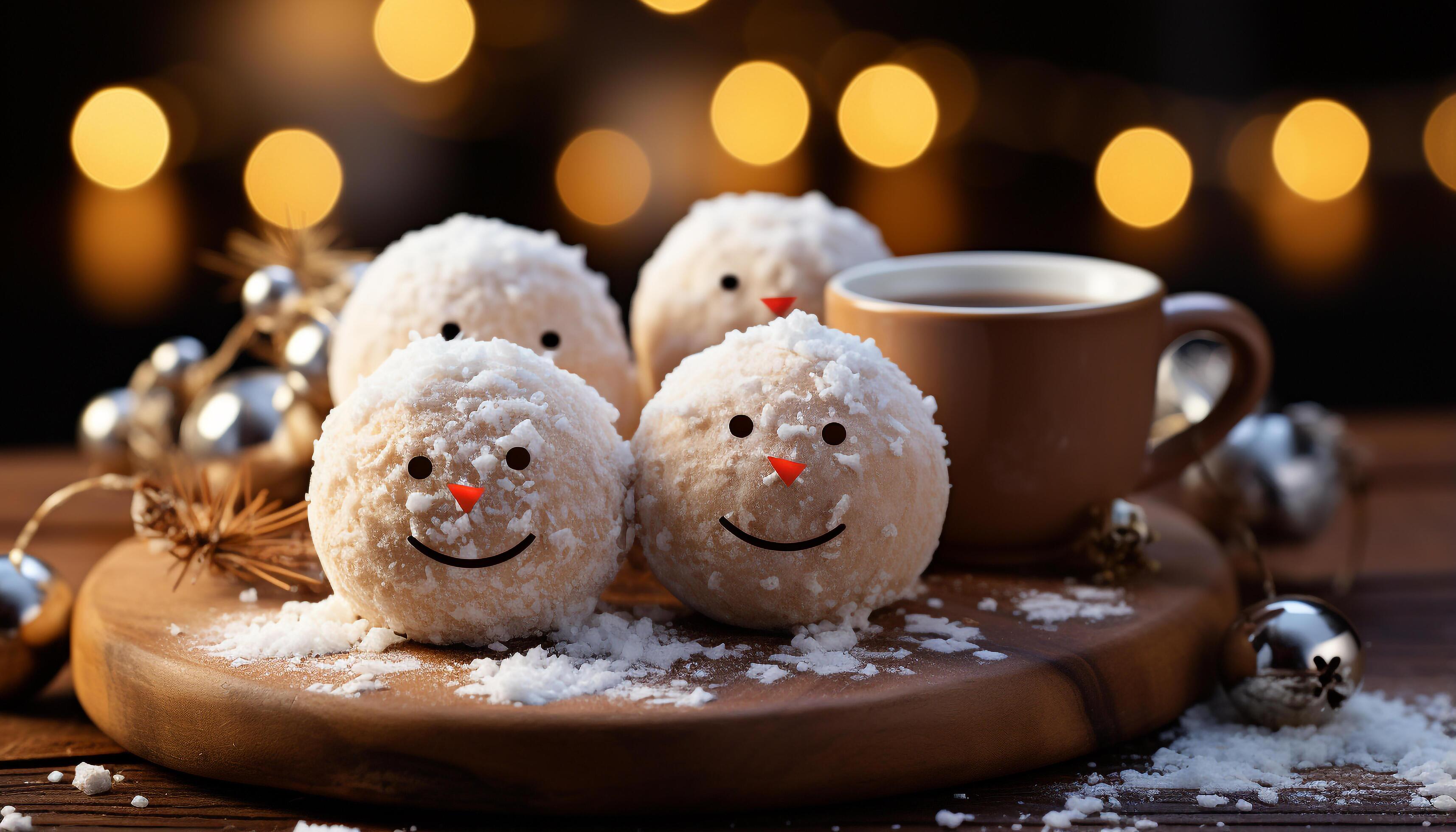 AI generated Smiling family enjoys homemade dessert on rustic wood table generated by AI Stock Free