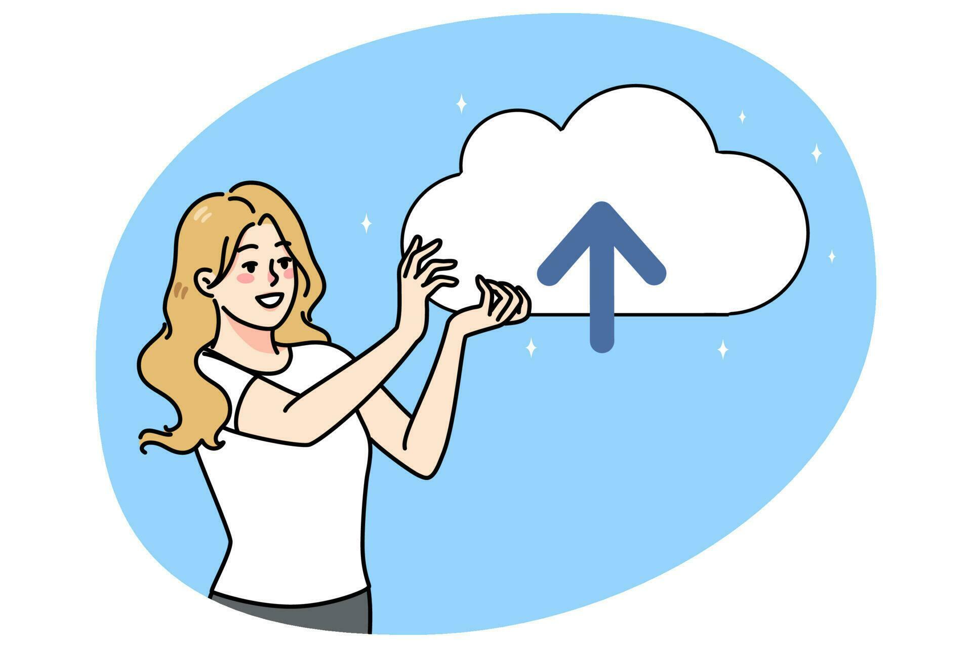 Smiling woman hold cloud with arrow face up Stock Free