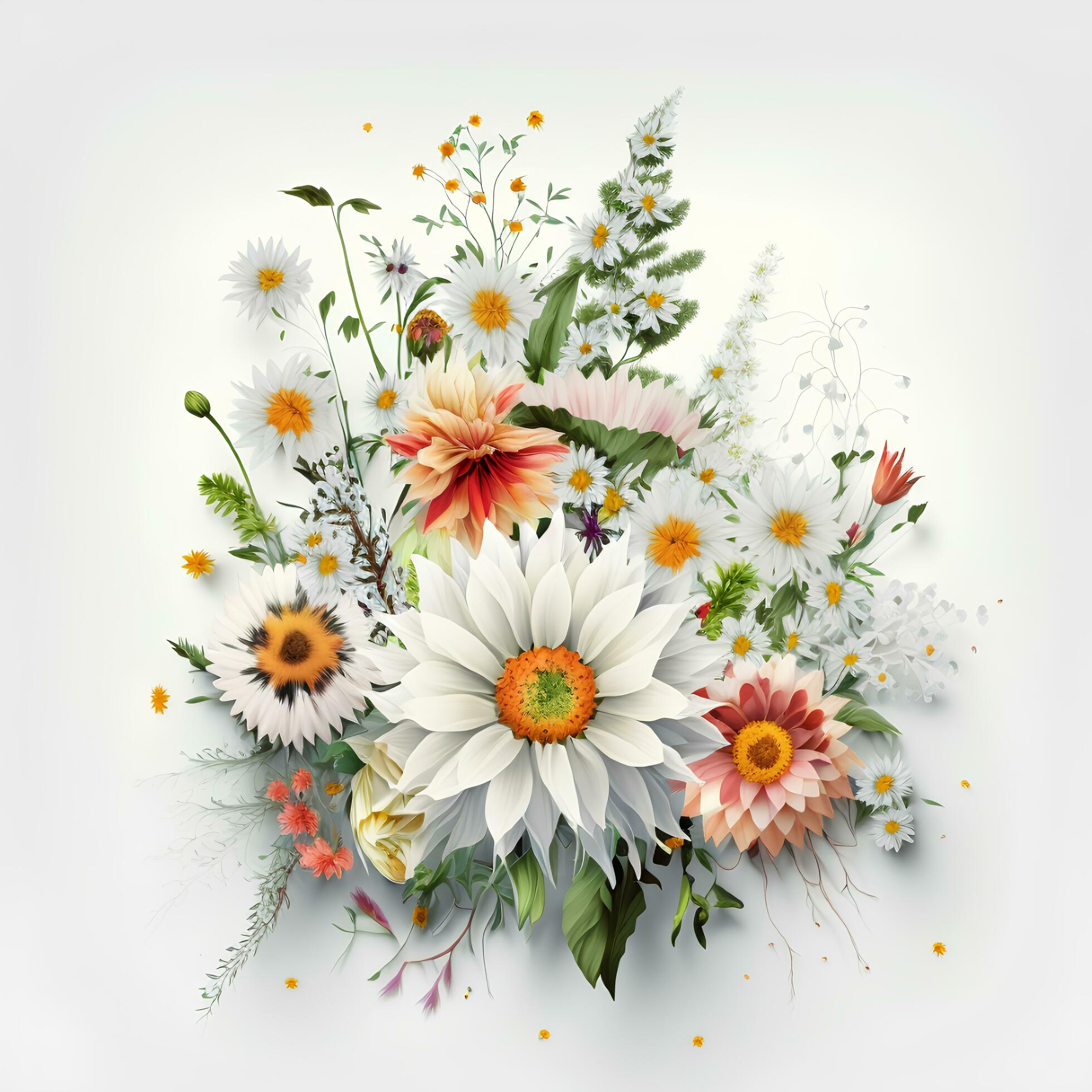 A bouquet of flowers on a white background. Generative AI Stock Free