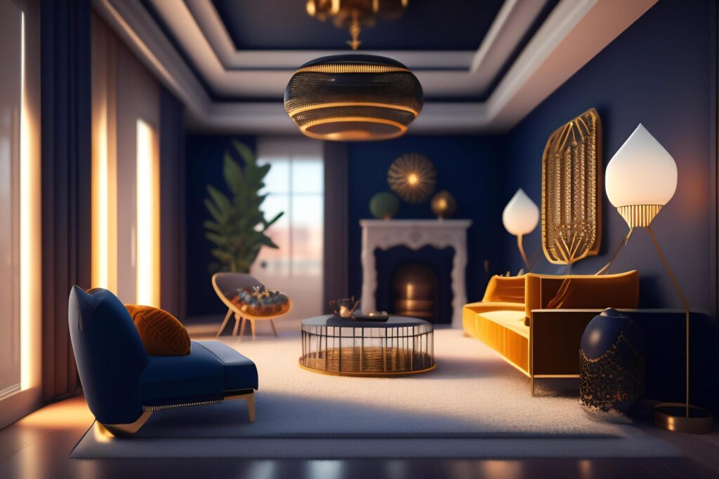 Modern living room interior design. 3d rendering concept of living room. Stock Free