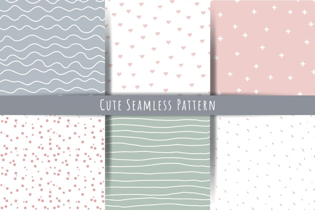 A set of simple minimalistic summer spring seamless patterns Gentle ornaments with lines drops hearts shapes Free Vector