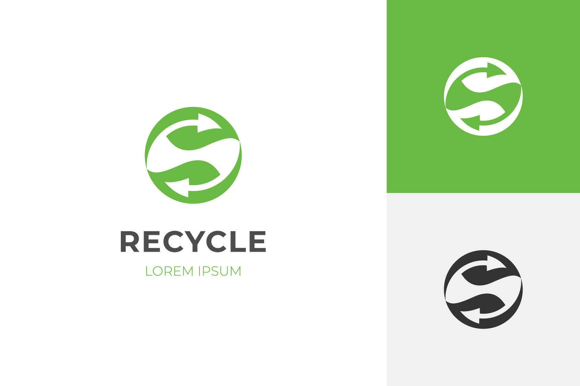 circle leaf recycle logo design with green leaf and arrow recycling ecology logo or icon design for reuse logo Stock Free