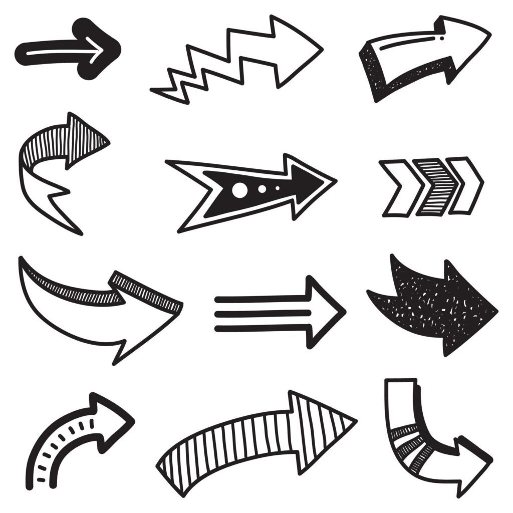 set of hand drawn arrows .Vector doodle design elements. Illustration on white background.for business infographic, banner, web and concept design. Stock Free