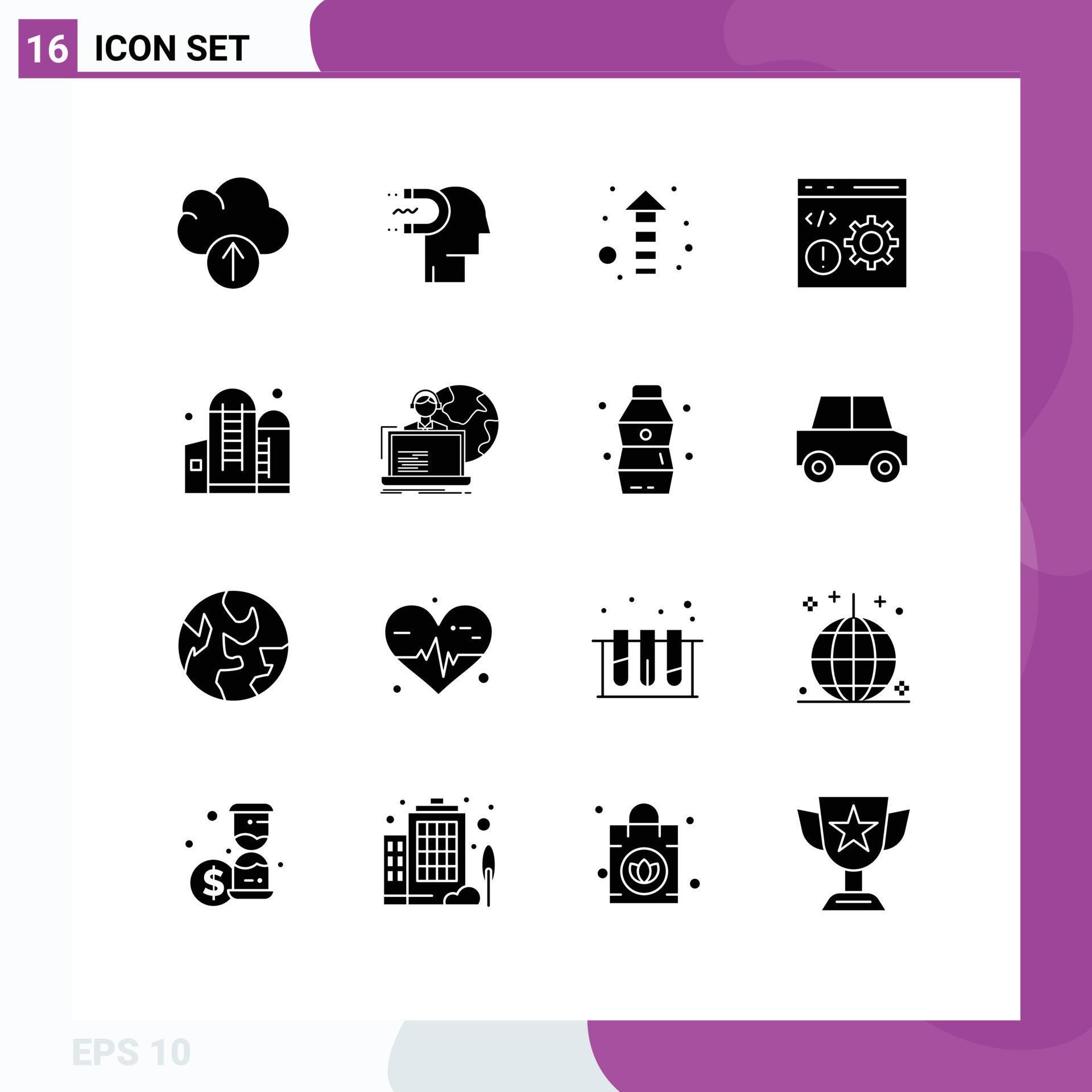 Modern Set of 16 Solid Glyphs Pictograph of container programming arrow development coding Editable Vector Design Elements Stock Free