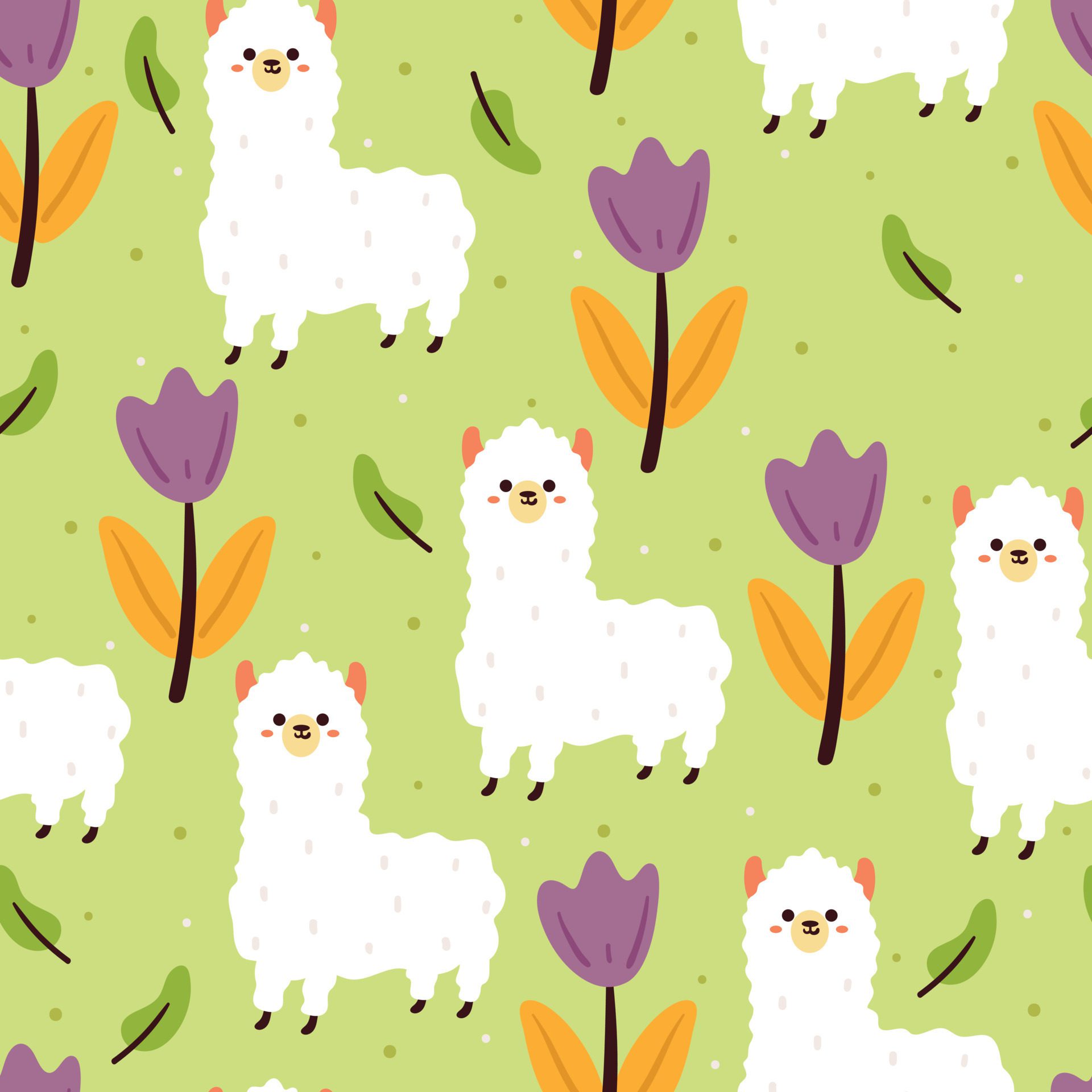 seamless pattern hand drawing cartoon llama and flower Free Vector