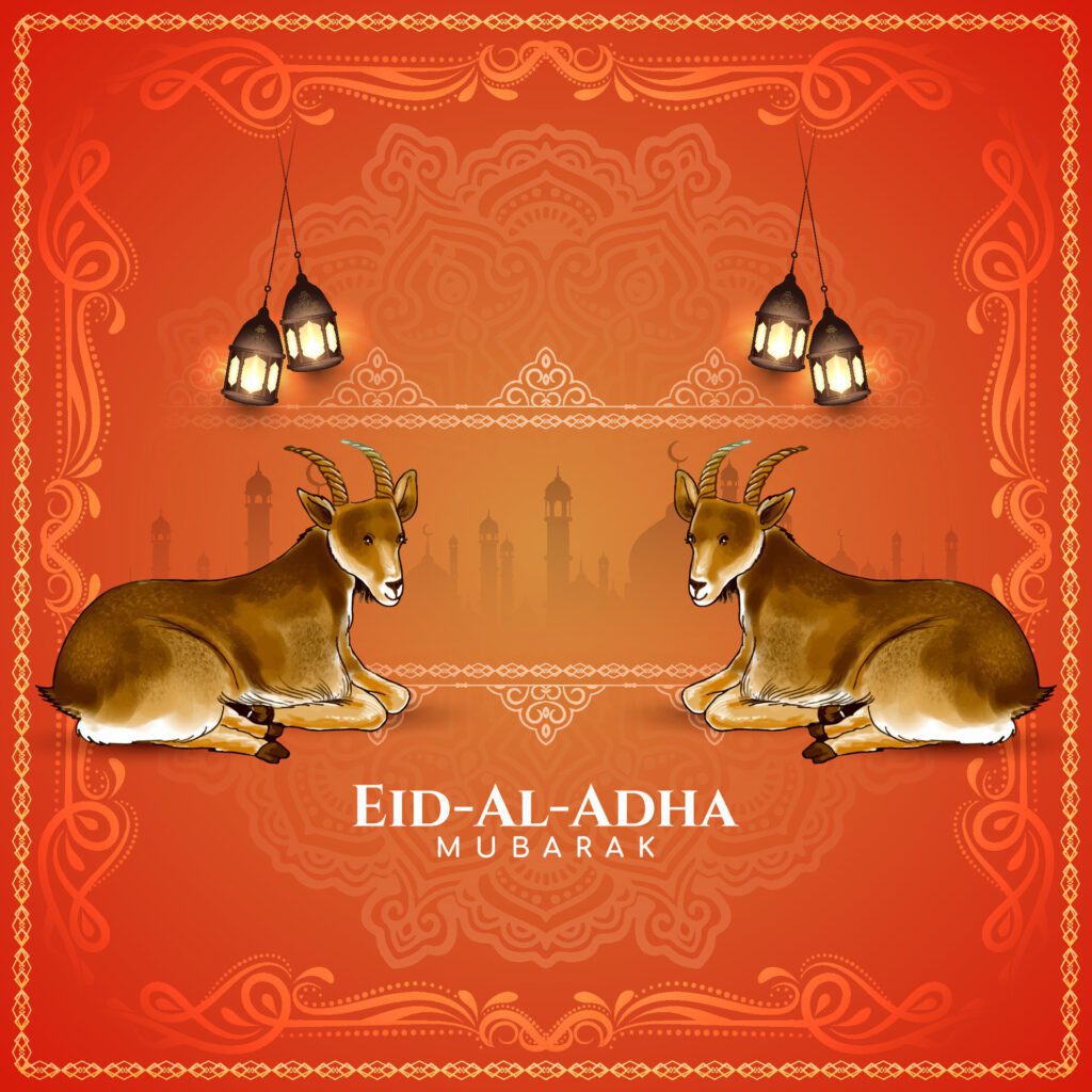 Traditional Eid Al Adha mubarak Islamic festival celebration background Free Vector