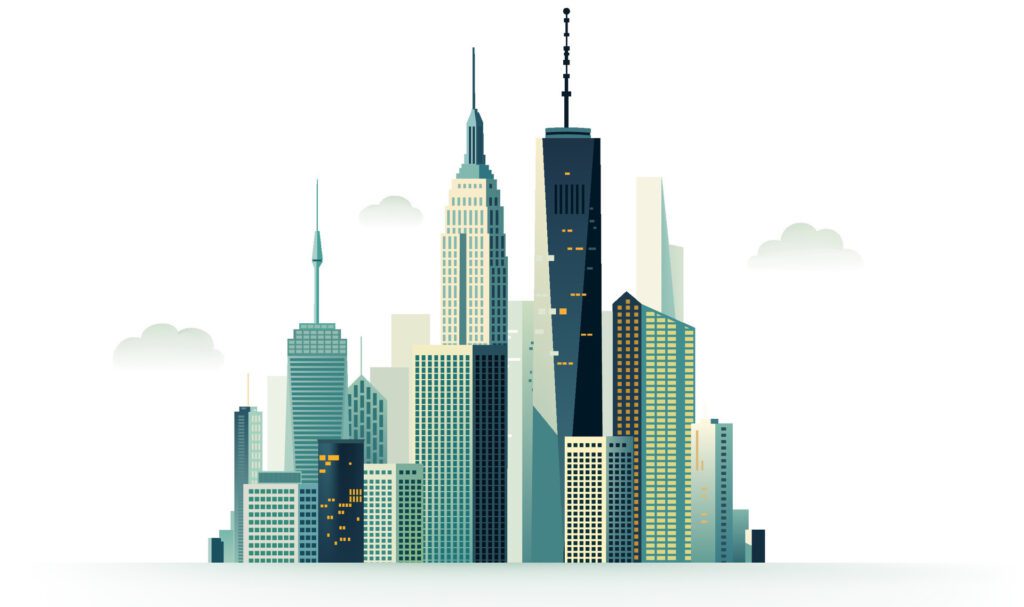 City skyline with city as background Free Vector