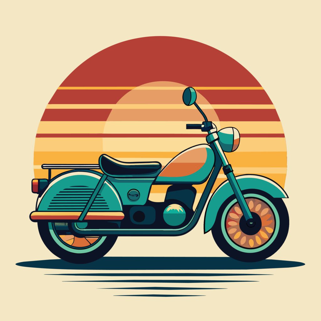 Vintage motorcycle on a background of stripes. Vector illustration in retro style. Free Vector