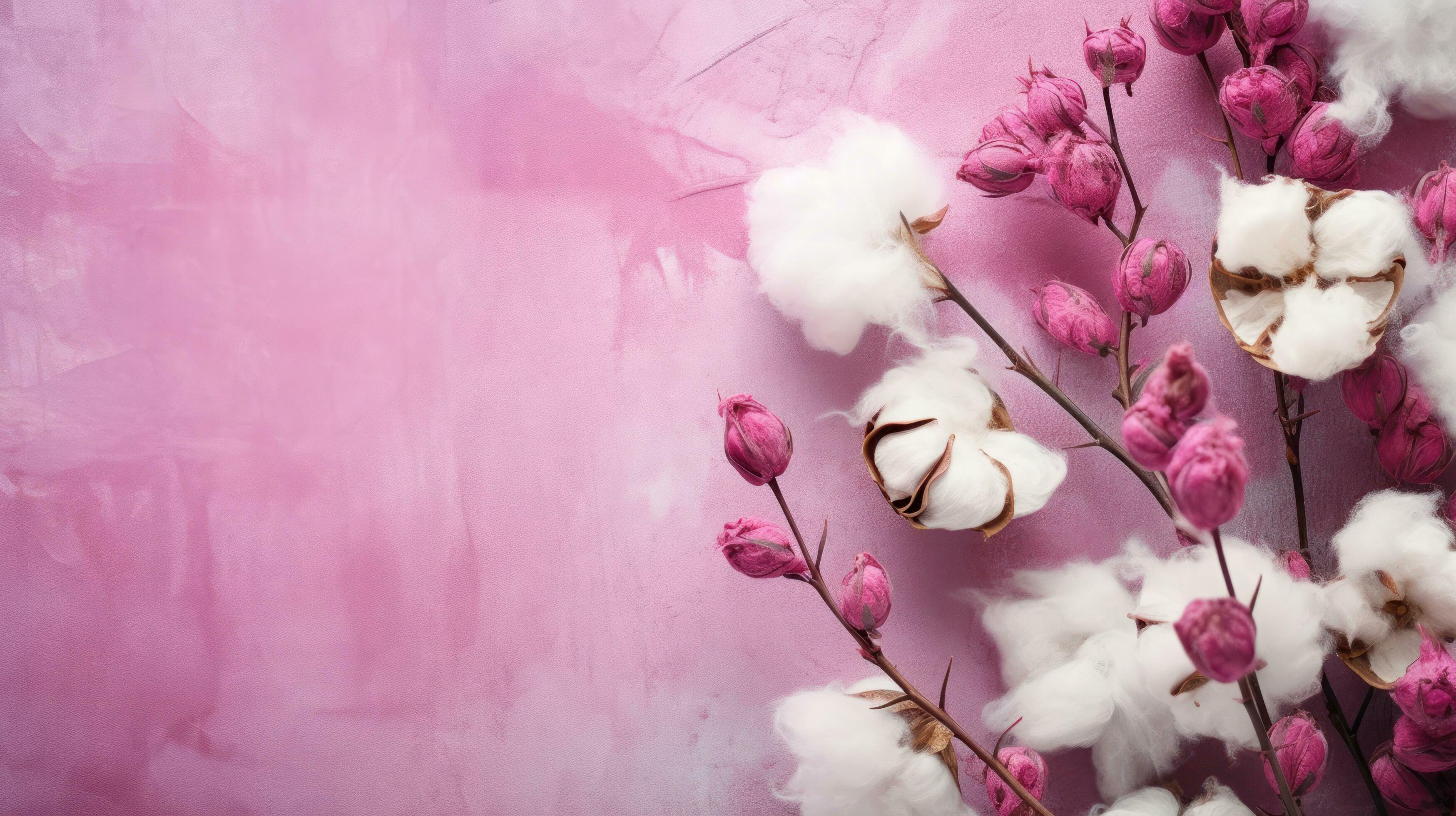 Fresh cotton flowers natural background Stock Free