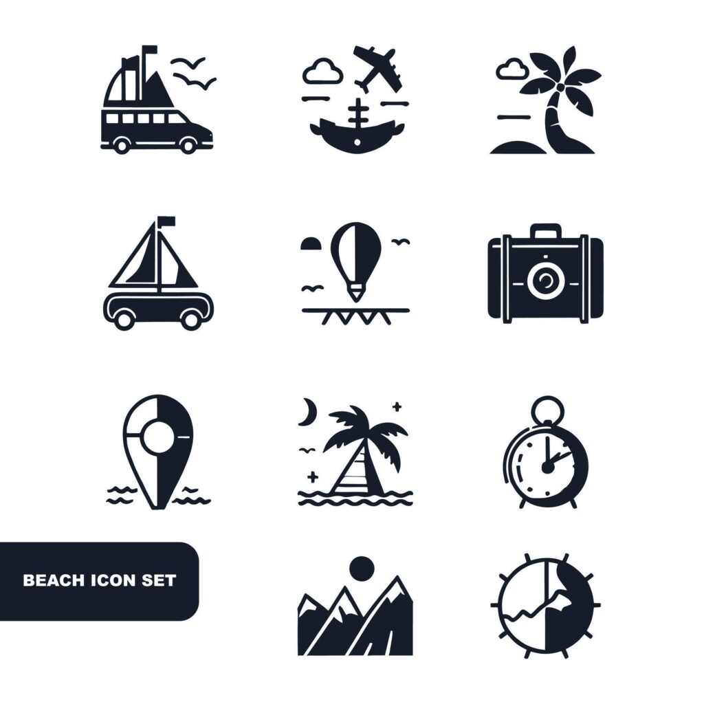 Beach and Travel Icon Set Stock Free