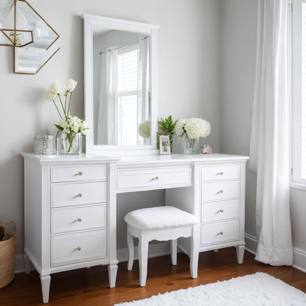 White bedroom white vanity by @ai_generated